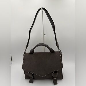 EUC Rebecca Minkoff Studded Suede Satchel Moto Buckle Crossbody in Gray